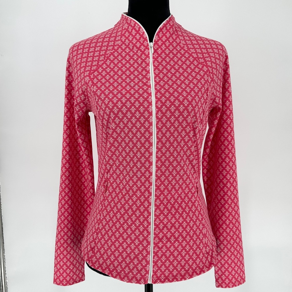 NEW Sigrid Olsen Golf Tennis Athletic Pink Geometric Zip Jacket UPF 50 Small